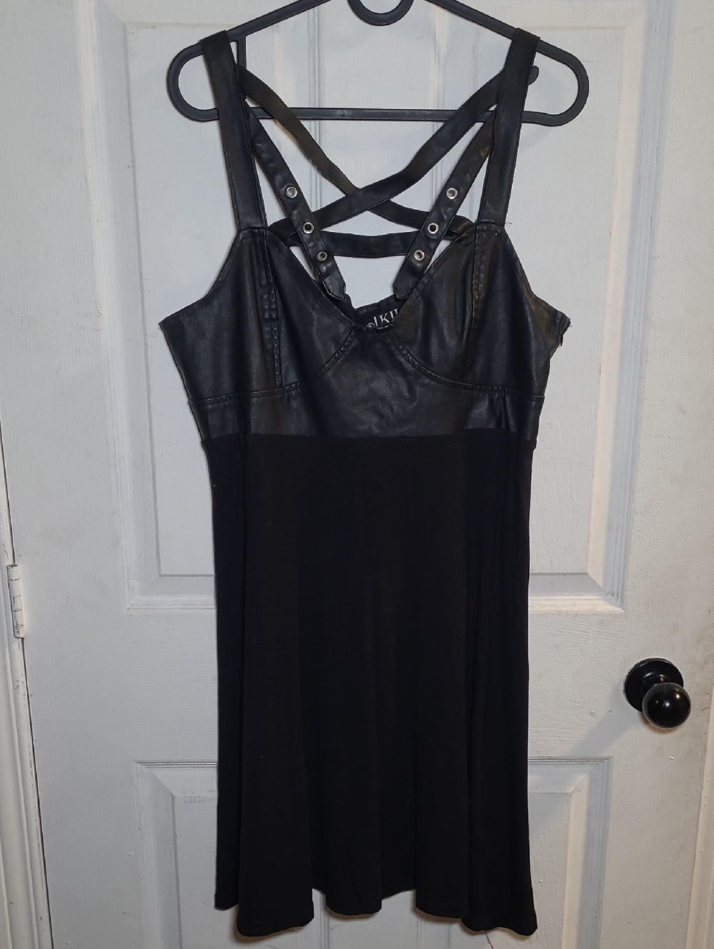Killstar Black Faux Leather Bust Mini Dress with Strappy Grommet Back